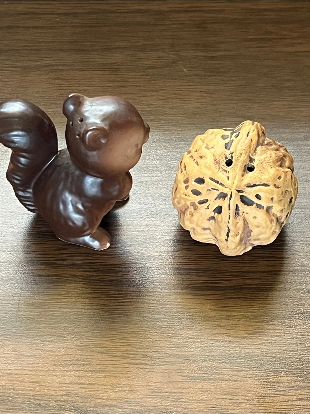Vintage Ceramic Squirrel and Walnut Salt and Pepper Shakers - Made in Japan